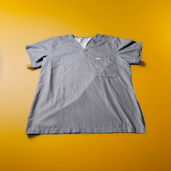 FIGS Short Sleeve V-Neck Top Gray Shirt Style# FM1500 Pocket Size Extra Large - Picture 1 of 7